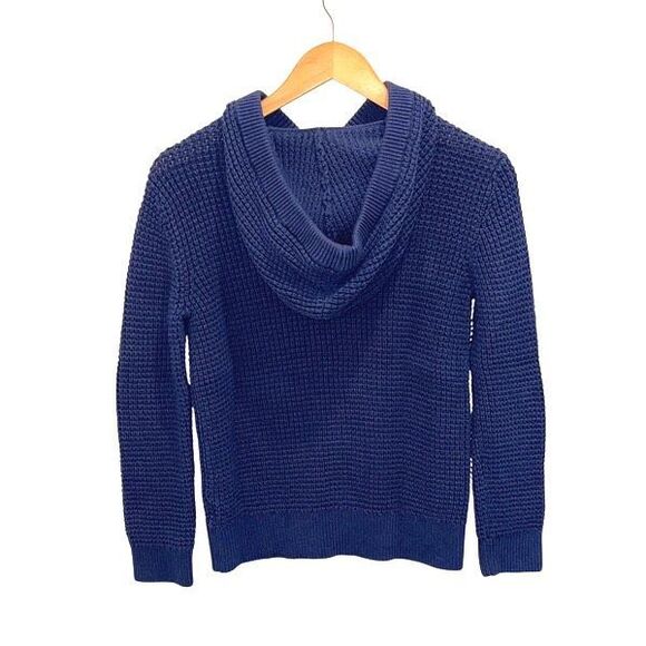 Oshkosh‎ B'gosh Kids Waffle Knit Quarter Button Hooded Sweater Navy Size 12/12A - Picture 3 of 7